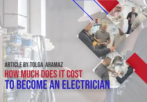 It is a article banner with title saying How Much Does It Cost to Become an Electrician in the UK?